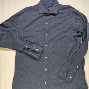 Q by Flynt Men's XL Heather Blue Stretch Knit Button Down Shirt Long Sleeve Soft